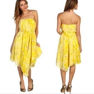 Vince Camuto Yellow Strapless Chiffon Asymmetrical Cocktail Dress Size 12 NWT